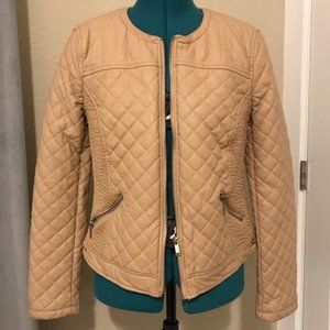 Womens tan quilted faux leather jacket